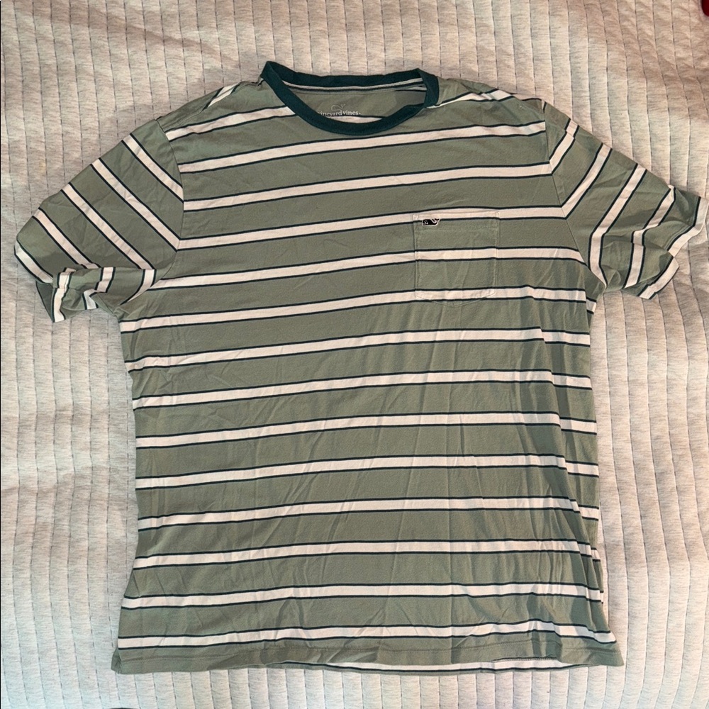 Vineyard Vines Olive and White Striped Tee